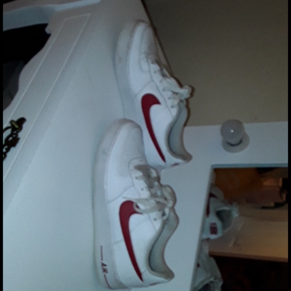 Red and white air force ones